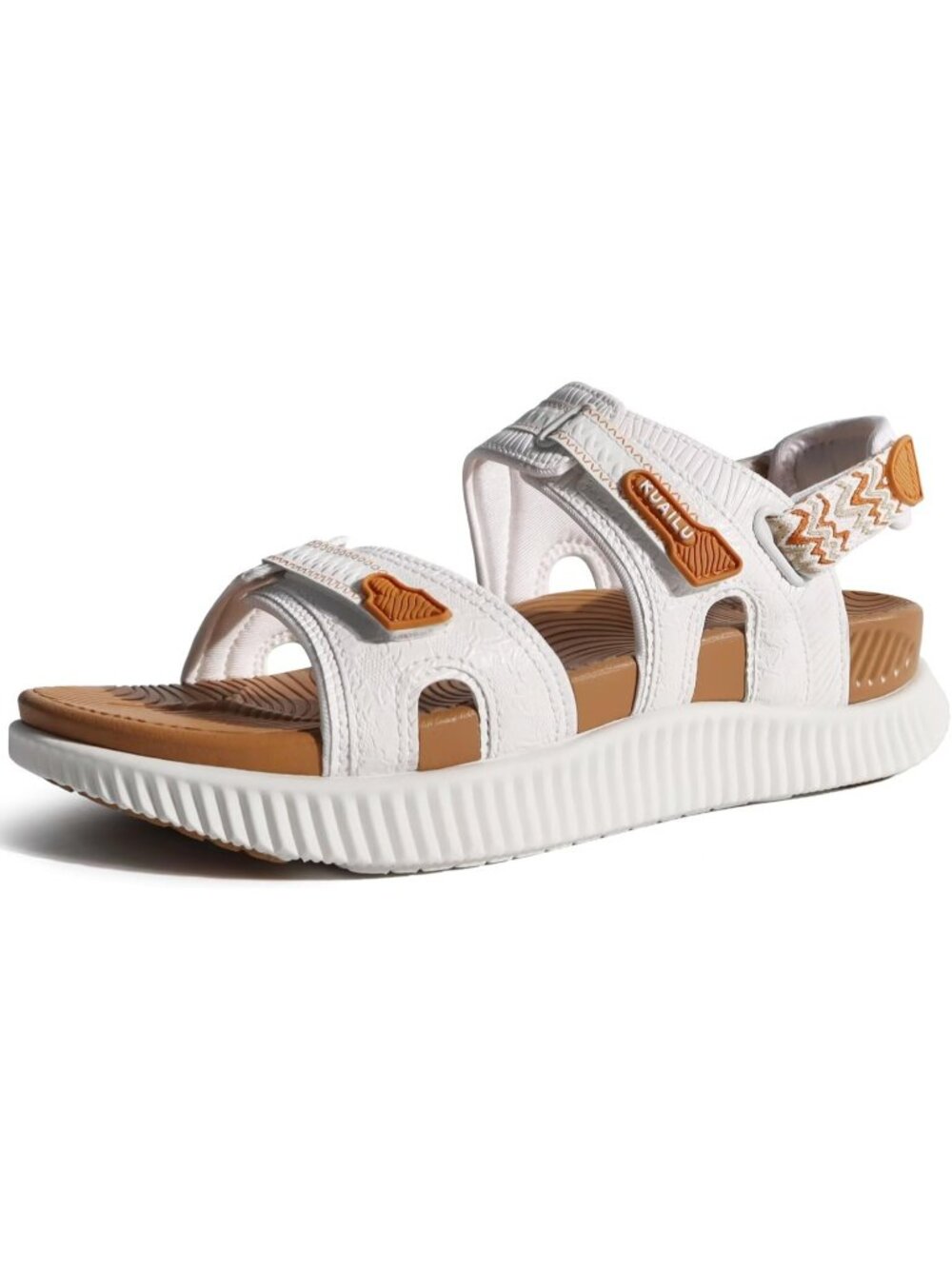 Women's White Khaki Arch Support Adjustable Strap Slides Cushioned Sandals